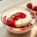 Griesmeelpudding met aardbeiencompote