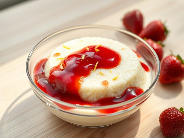 Griesmeelpudding met aardbeiencompote