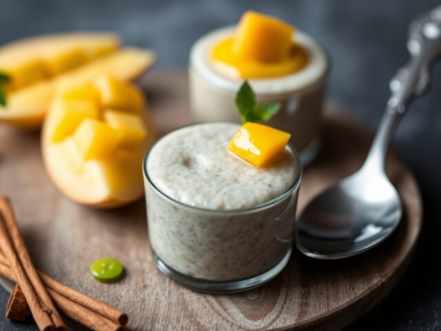 Griesmeelpudding met mangosaus