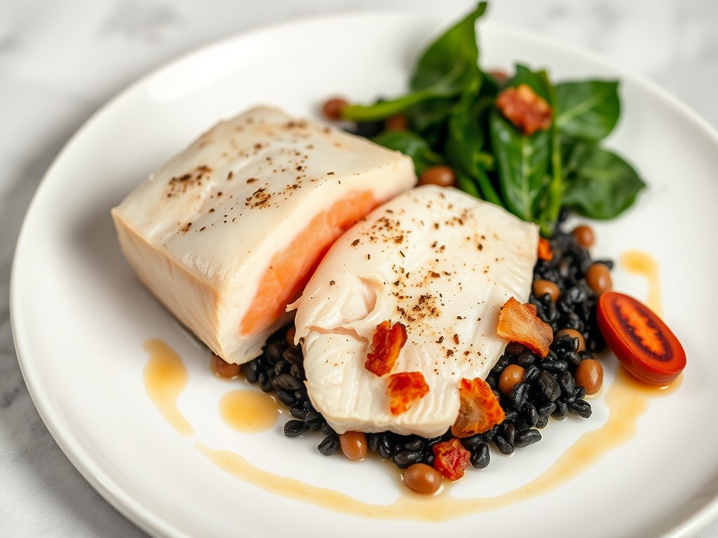 Grietfilet gevuld met Schotse zalm, AI-gegenereerde illustratie