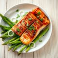 Groene asperges met gewokte zalm