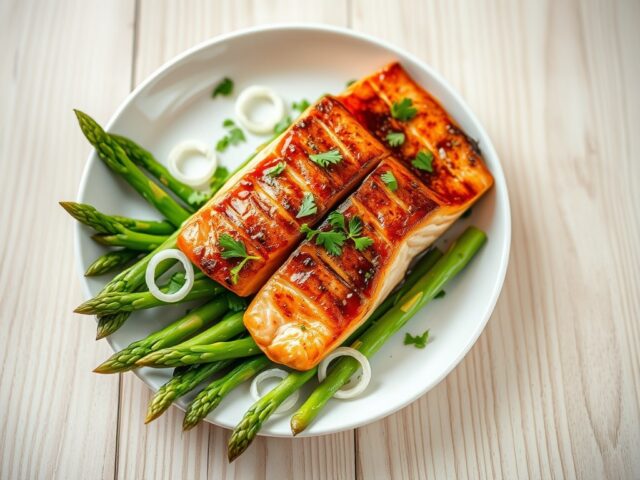 Groene asperges met gewokte zalm