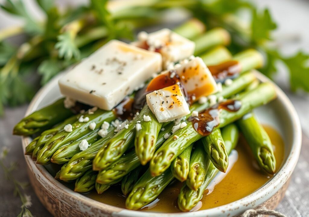 Groene asperges met kaas — AI-gegenereerde illustratie