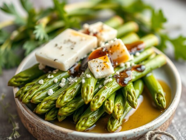 Groene asperges met kaas — AI-gegenereerde illustratie