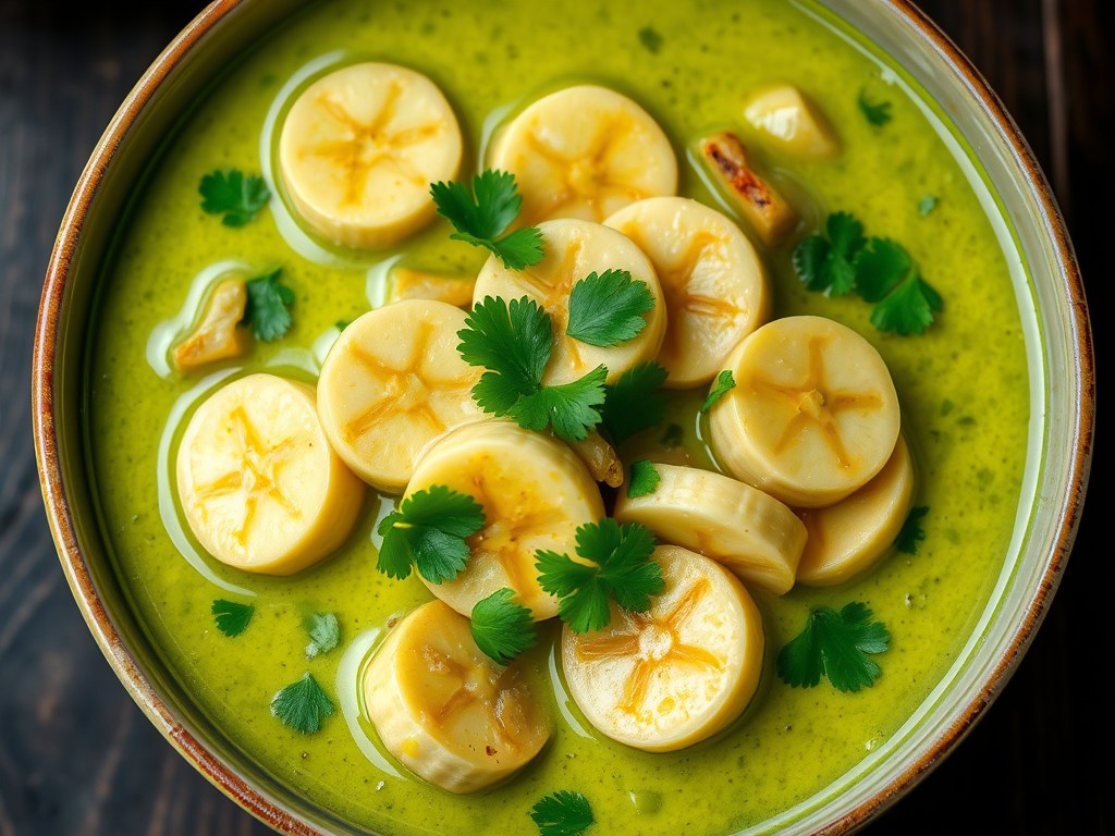 Groene bananencurry, AI-gegenereerde illustratie