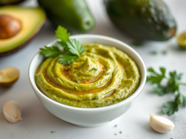 Groene dip van avocado — AI-gegenereerde illustratie