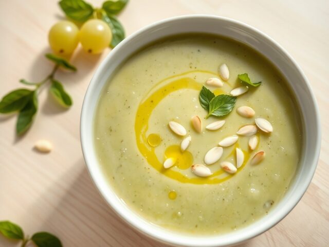 Groene gazpacho met amandelen en citroenmelisse