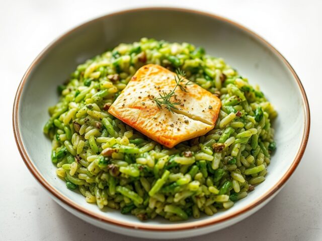 Groene kruidenrisotto met gebakken geitenkaas