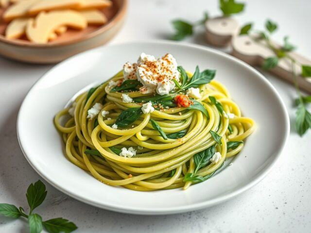 Groene lintpasta met kwark (tagliatelle verde alla ricotta)
