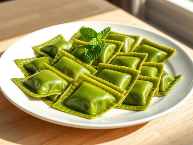 Groene ravioli met erwten en munt