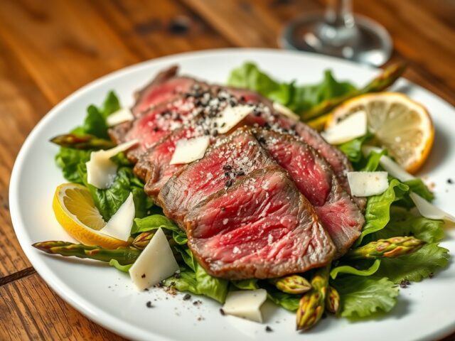 Groene salade met tagliata van rundvlees