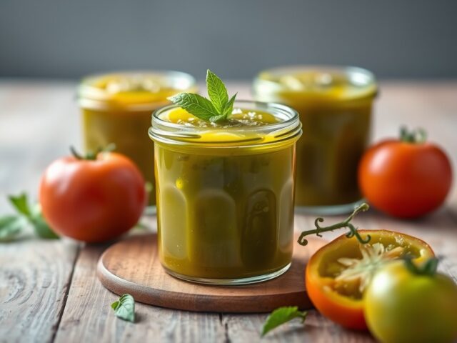 Groene tomatenjam — AI-gegenereerde illustratie