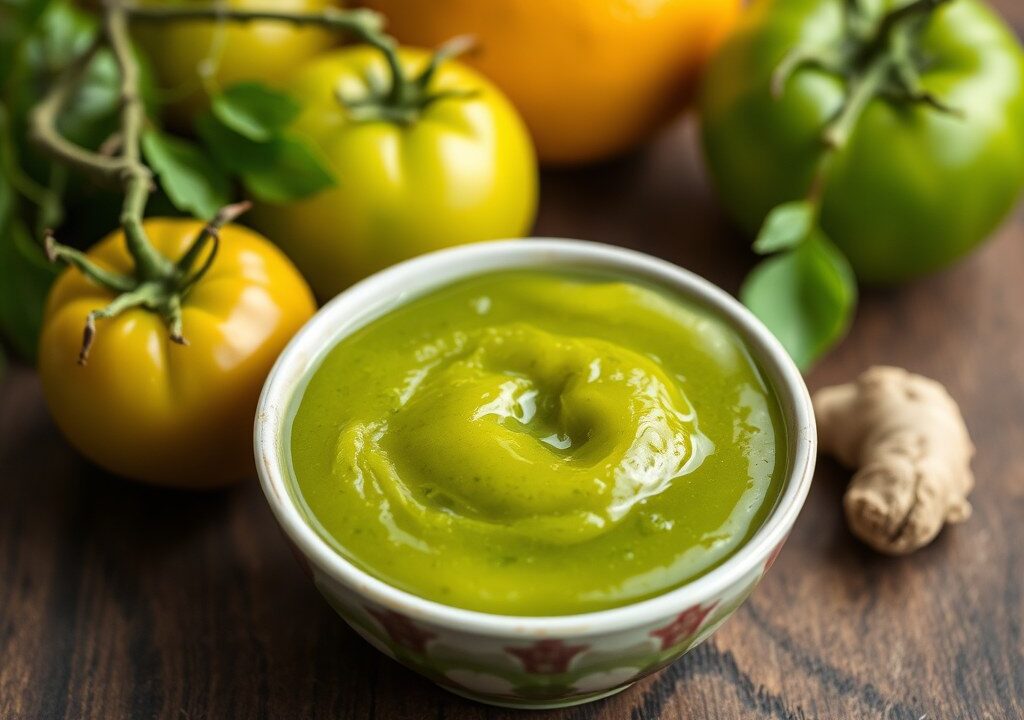 Groene tomatenjam met citroenen,, AI-gegenereerde illustratie