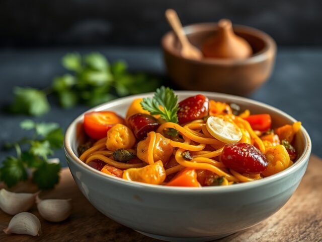 Groentecurry met geroosterde kokos — AI-gegenereerde illustratie