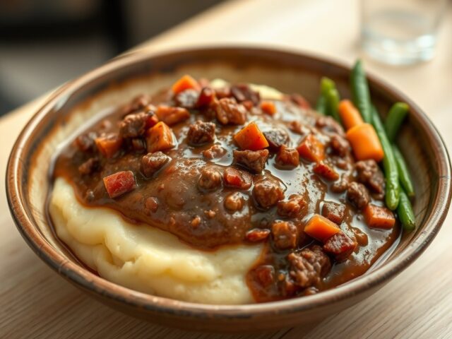 Groentepuree met vleessaus
