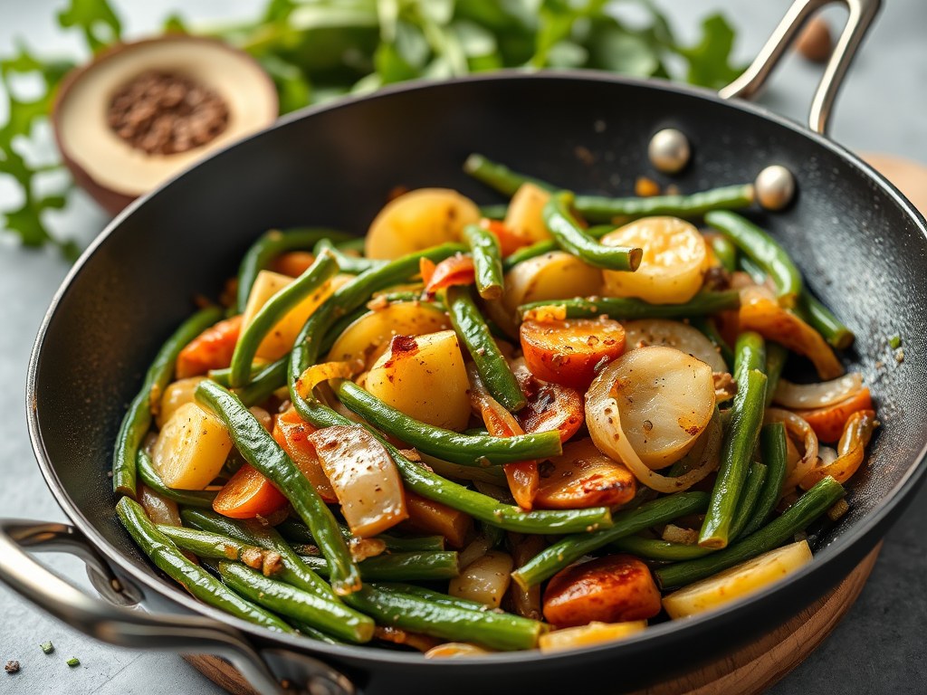 Groenteschotel vegetarisch en pittig, AI-gegenereerde illustratie