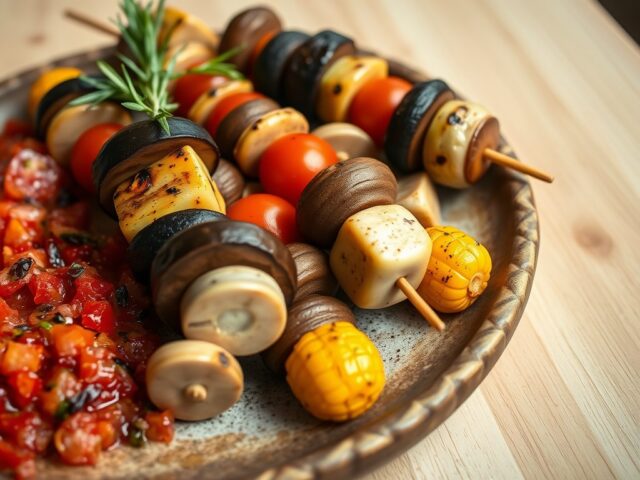 Groentespiesjes met tomatensalsa