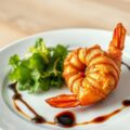 Grote garnaal verpakt in aardappel