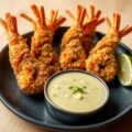 Grote garnalen in een krokant korstje met groene curry