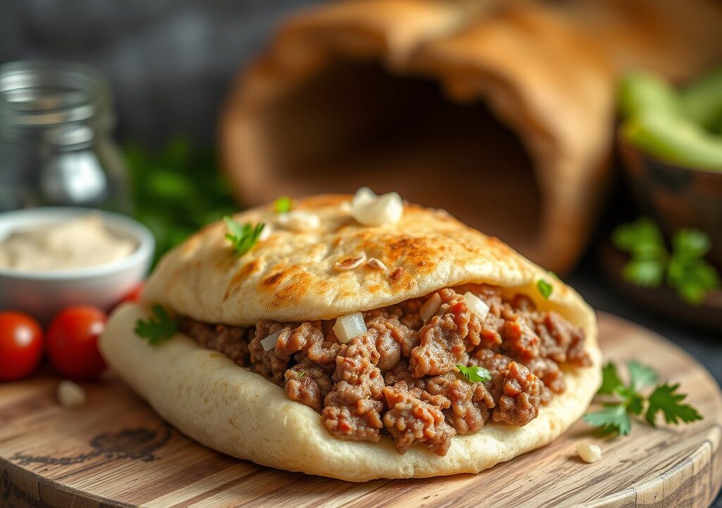 Gyros gehaktbrood uit de oven, AI-gegenereerde illustratie