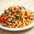 Gyrosreepjes met Toscaanse groente en macaroni