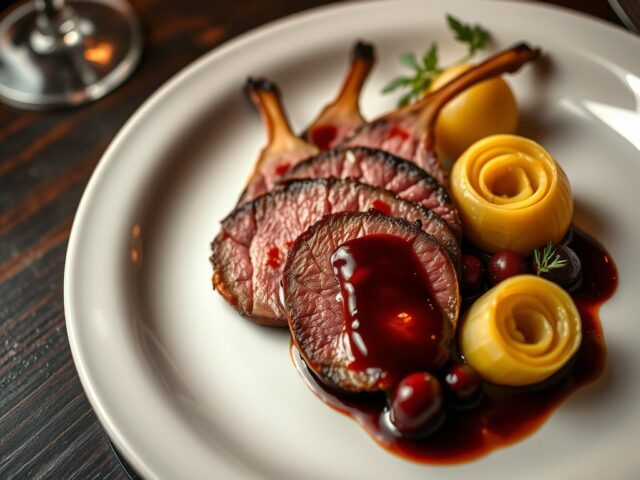 Haasfilet Leonora met cranberry’s, aardappelrozetj