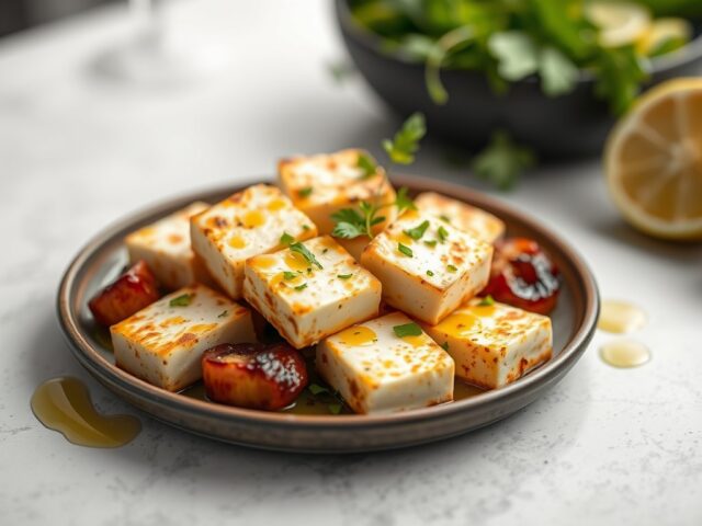 Halloumi met bietjes en limoen — AI-gegenereerde illustratie