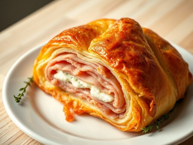 Ham in bladerdeeg met boursin au poivre