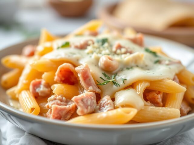 Ham Kaas Pasta ovenschotel — AI-gegenereerde illustratie