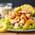 Ham- kaas salade met ananas- whisky-saus
