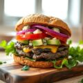 Hamburger met avocadosalsa en gorgonzola