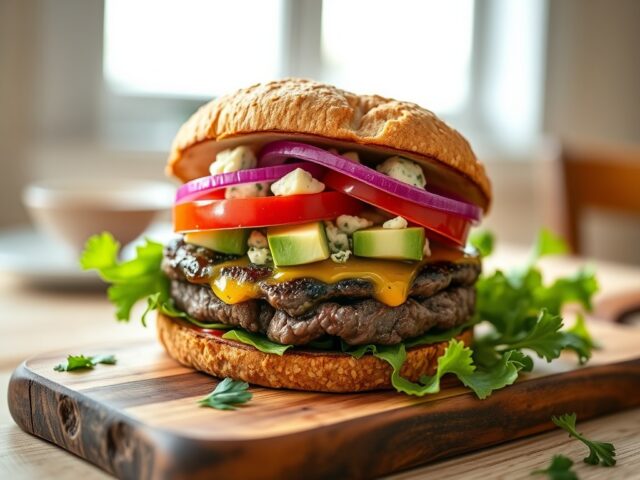 Hamburger met avocadosalsa en gorgonzola