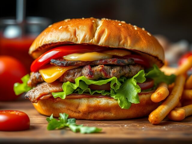 Hamburger (zoals je ze bij McDonalds krijgt) — AI-gegenereerde illustratie