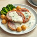 Hamlappen in sjalottensaus met krieltjes en broccoli