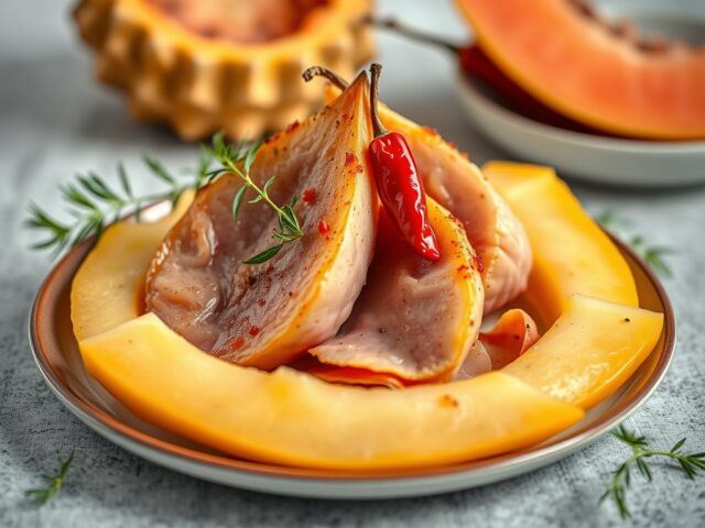 Hamlappen met gebakken meloen