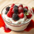 Hangop met rood fruit en een warm rood fruitsoepje