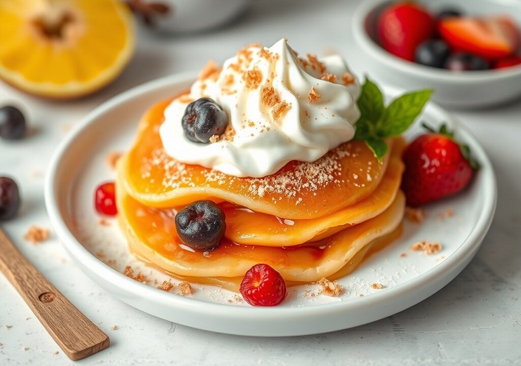 Hangop met warm fruit, AI-gegenereerde illustratie