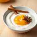 Hangop van boerenyoghurt met mangocompote,