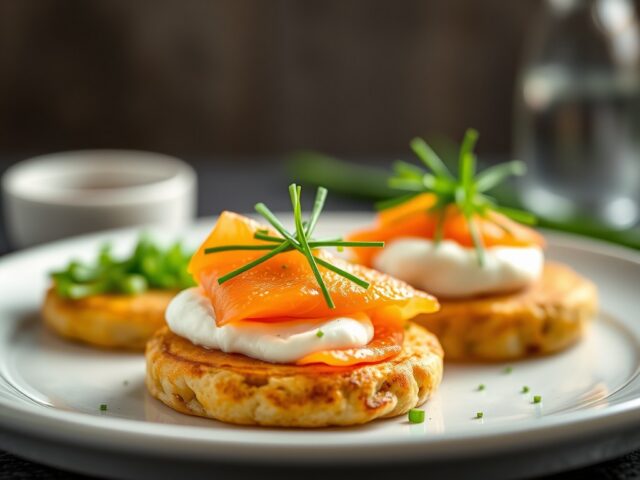Hapjes met gerookte zalm en kappertjes