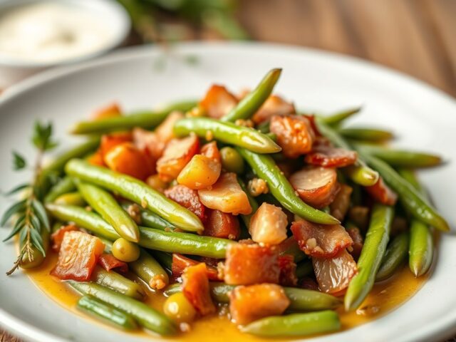 Haricots verts in spek gerold — AI-gegenereerde illustratie