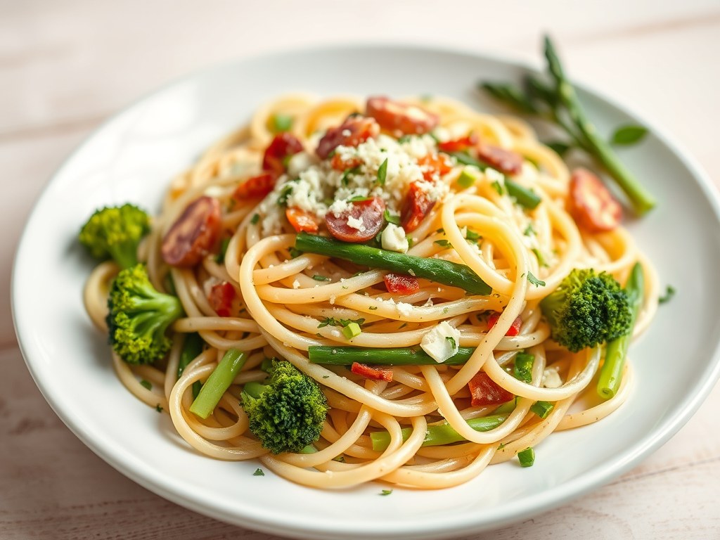 Haring-pastasalade, AI-gegenereerde illustratie
