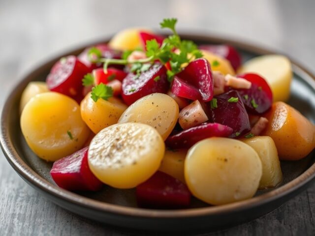 Haringsalade (hieringslaaj) — AI-gegenereerde illustratie