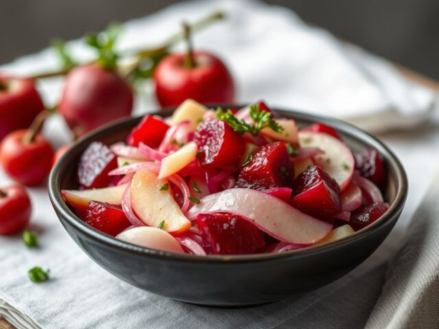 Haringsalade met rode bietjes — AI-gegenereerde illustratie