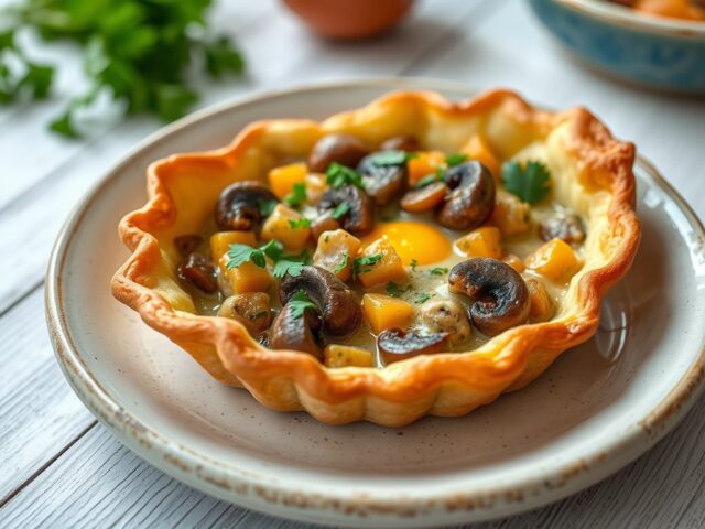 Hartig taartje van champignons en gedroogde abriko