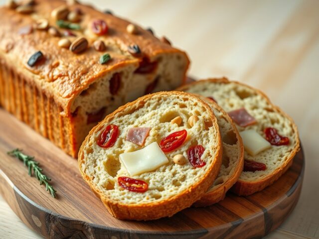 Hartige cake met ham, pijnboompitten en kaas