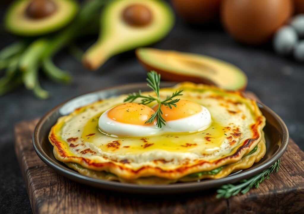 Hartige pannenkoekjes met asperges en avocado — AI-gegenereerde illustratie