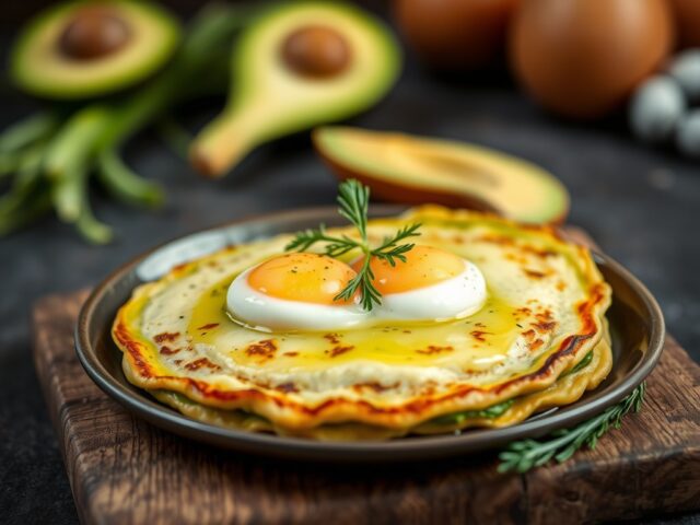 Hartige pannenkoekjes met asperges en avocado — AI-gegenereerde illustratie