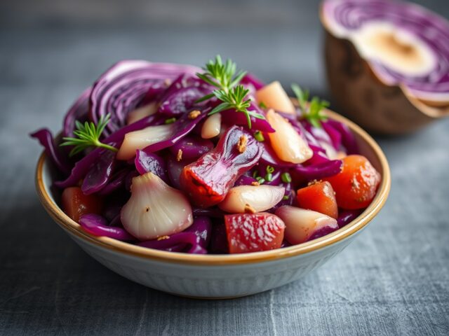 Hartige rodekool met kweeperen