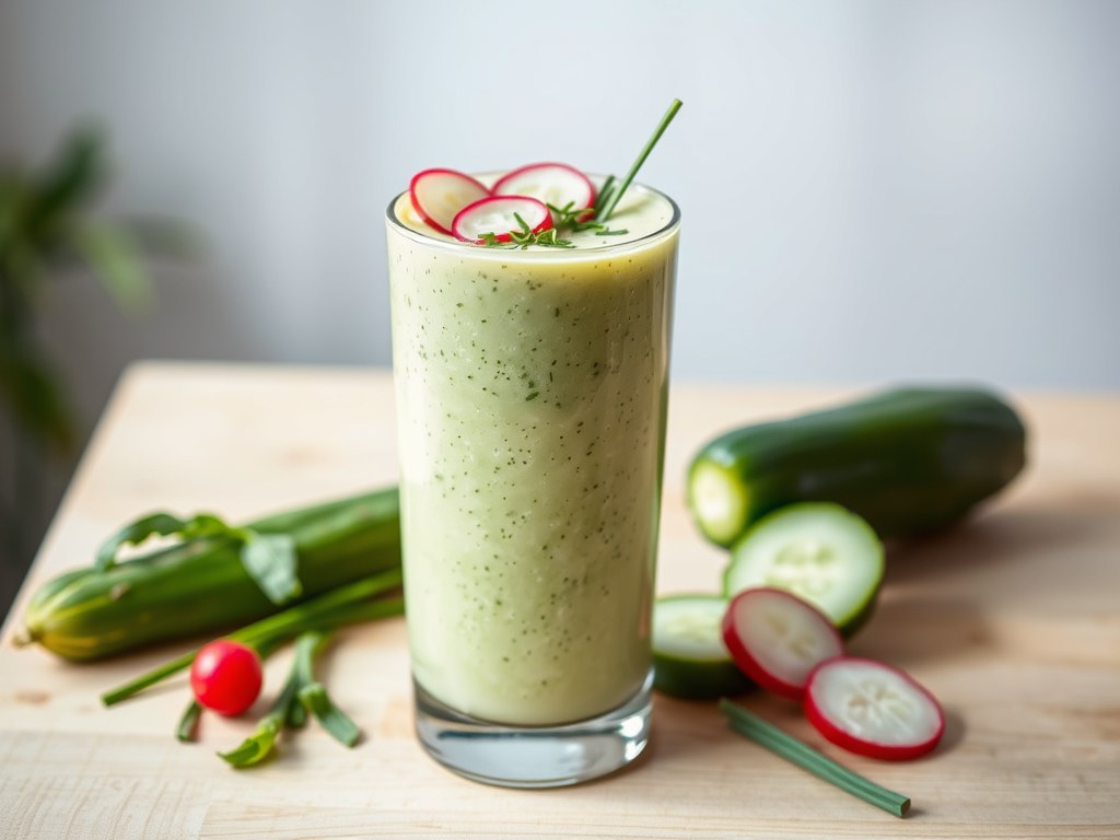 Hartige Smoothie van komkommer en radijs, AI-gegenereerde illustratie