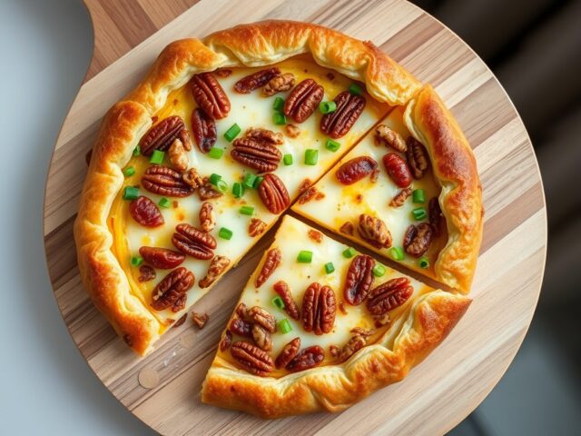 Hartige taart met brie, gedroogde tomaten en pecanoten